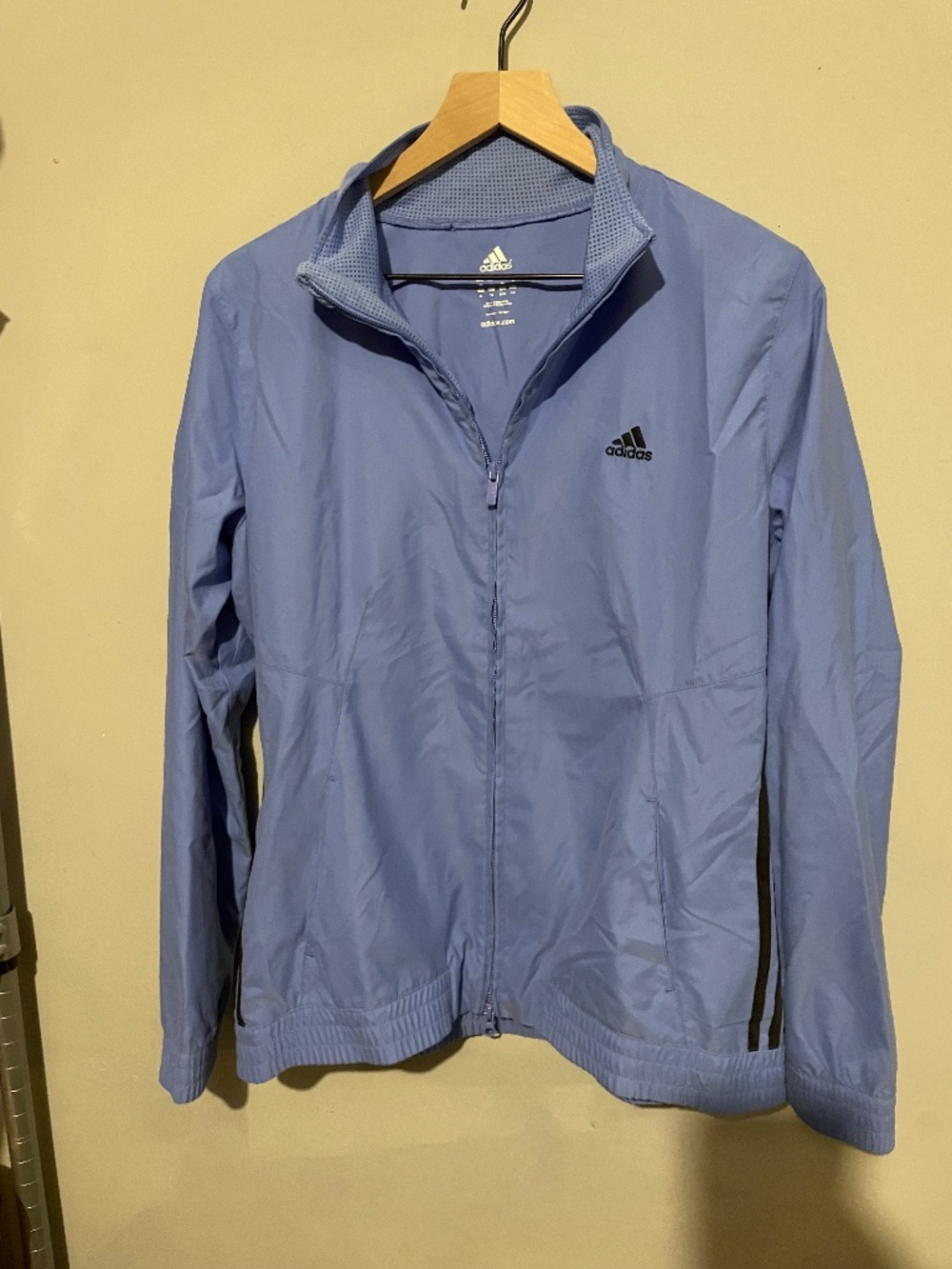 Adidas women’s large light, dusty blue zip up jacket